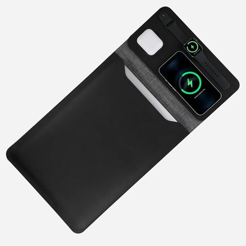 5 in 1 Laptop Sleeve with Wireless Charging12-14, Charge 3 Devices at Once, PU Leather Laptop Bag with Pocket (Black) in Saudi Arabia