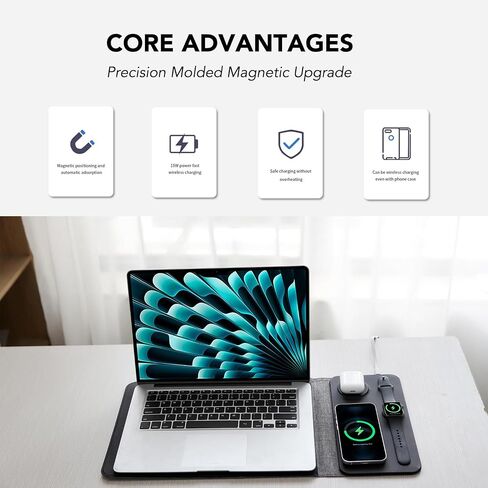 5 in 1 Laptop Sleeve with Wireless Charging12-14, Charge 3 Devices at Once, PU Leather Laptop Bag with Pocket (Black) in Saudi Arabia