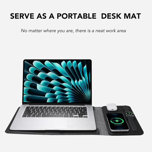 5 in 1 Laptop Sleeve with Wireless Charging12-14, Charge 3 Devices at Once, PU Leather Laptop Bag with Pocket (Black) in Saudi Arabia