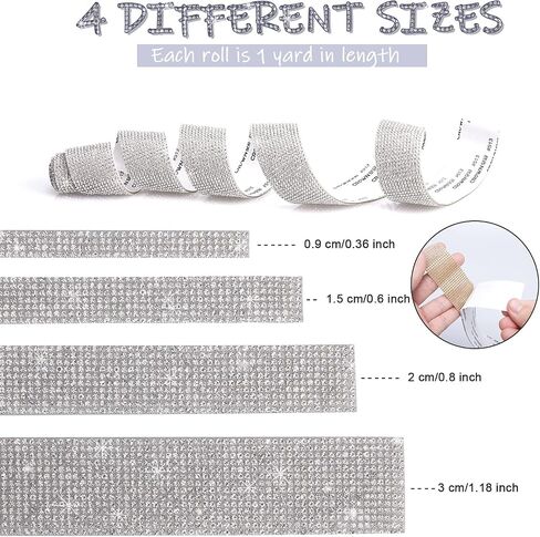 4 Rolls Self-Adhesive Rhinestone Diamond Crystal Ribbon,Bling DIY Decoration Sticker with 2 mm Rhinestones for Wedding,Birthday and Gift Decoration,Phone,Laptop,Car Interior (Black, 4yards) in Kuwait