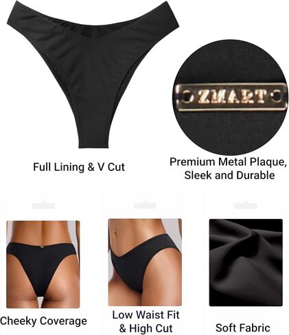 Zmart Women Cheeky Bikini Bottoms V Cut Swim Bottom High Cut Swimsuit Mid Rise Bathing Suit in Kuwait