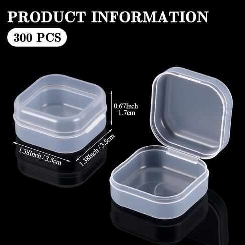300 Pcs Small Plastic Bead Storage Containers for Organizing with Hinged Lid Transparent Clear Craft Supply Box for DIY Art Craft Accessory, Jewelry, Game Pieces,1.77 x 1.77 x 0.75 Inches in Kuwait