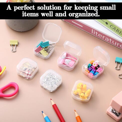300 Pcs Small Plastic Bead Storage Containers for Organizing with Hinged Lid Transparent Clear Craft Supply Box for DIY Art Craft Accessory, Jewelry, Game Pieces,1.77 x 1.77 x 0.75 Inches in Kuwait