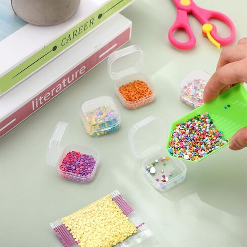 300 Pcs Small Plastic Bead Storage Containers for Organizing with Hinged Lid Transparent Clear Craft Supply Box for DIY Art Craft Accessory, Jewelry, Game Pieces,1.77 x 1.77 x 0.75 Inches in Kuwait