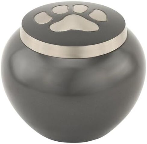 Paw Print Round Pet Cremation Urn for Ashes in Gray, Brass, Large, Dog, Cat, 4.75 Inches High in Kuwait