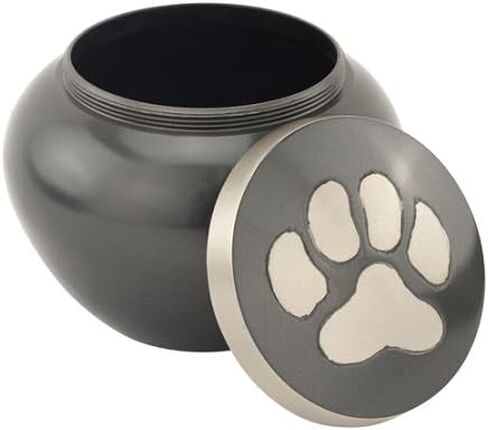 Paw Print Round Pet Cremation Urn for Ashes in Gray, Brass, Large, Dog, Cat, 4.75 Inches High in Kuwait