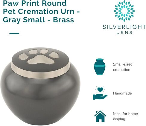 Paw Print Round Pet Cremation Urn for Ashes in Gray, Brass, Large, Dog, Cat, 4.75 Inches High in Kuwait
