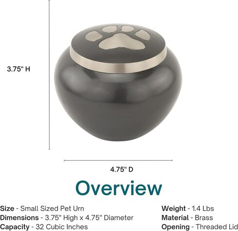 Paw Print Round Pet Cremation Urn for Ashes in Gray, Brass, Large, Dog, Cat, 4.75 Inches High in Kuwait