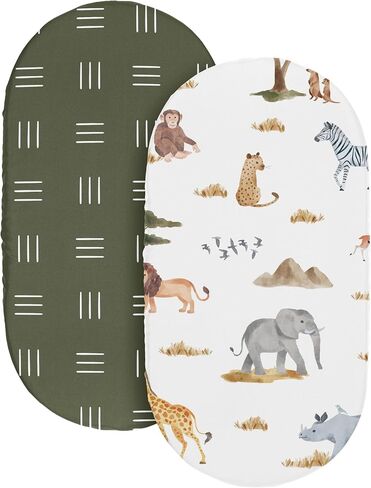 مجموعة ملاءات سرير الأطفال من Sweet Jojo Designs Jungle Animals Boy Girl محايدة للجنسين، مجموعة ملاءات سرير للأطفال الرضع حديثي الولادة وحضانة الأطفال الصغار، مرتبة قياسية 2P Green Boho Wildlife Safari Animal الفيل in Kuwait