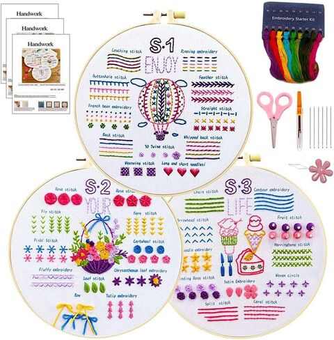 Meecaa Cat Flowers Animal Embroidery Kit Starter Set, Hand Embroidery Set,Pattern Printed Cross Stitch Set for Beginner Adults, with Embroidery Hoop and Instructions (Cat) in Saudi Arabia