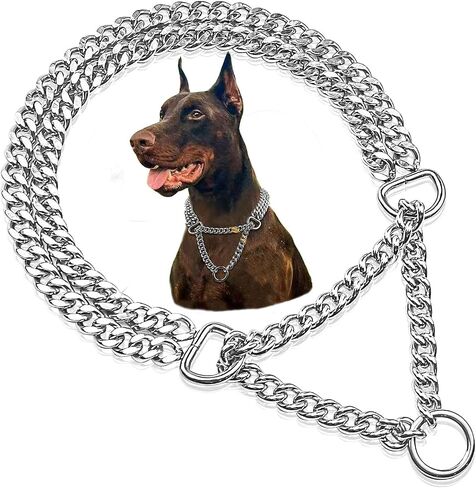 Dog Chain Collar Metal Martingale Anti Chew Training Collars Chew Proof, Chrome Plated, 2 Link for Small Medium Large Dogs (Silver, Large(for Neck 20-25'')) in Kuwait