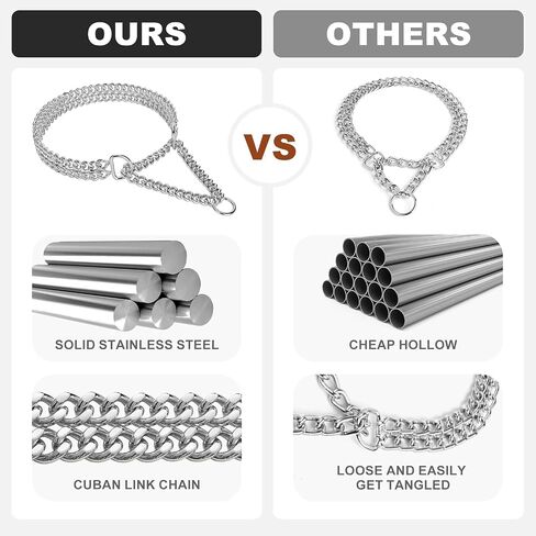 Dog Chain Collar Metal Martingale Anti Chew Training Collars Chew Proof, Chrome Plated, 2 Link for Small Medium Large Dogs (Silver, Large(for Neck 20-25'')) in Kuwait