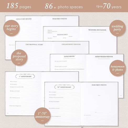 Wedding Anniversary Journal Notebook From 1st to 70th Linen Cover Anniversary Scrapbook Wedding Anniversary Memory Book for Couples Newlywed Marriage (Beige, 185 Pages) in Saudi Arabia