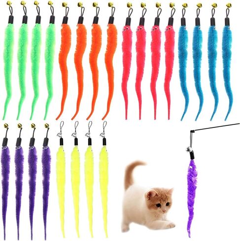 24 PCS Cat Worm Toy Zebra Print Feather Worm Worm Delleser Conflies Cat Cat Cat Presentive Wand Accessories for Fishing Toy Toy Teaser للقطط الداخلية هريرة in Kuwait