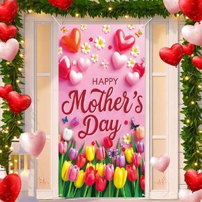 Mothers Day Door Banner, Happy Mothers Day Banner for Mothers Day Decorations,71 x 35 Inch