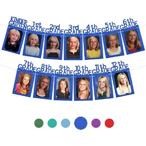 Katchon ، K -12 Photo Photo Banner 5x7 - كبير ، 10 أقدام | خلفية جراد روضة الأطفال ، فئة الزخارف الزرقاء لعام 2025 | عرض صورة خريجي لزخارف التخرج 2025