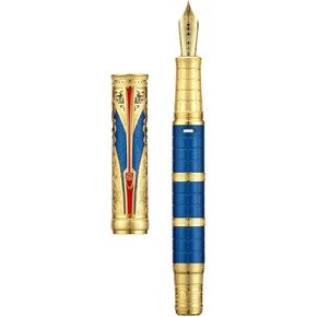 Hongdian D5 QIN Dynasty Fountain Pen Red Silver ، Extra Nib Piston PEN PEN ، Retro Chinese Totem Engraving Preste Writing Pen مع مجموعة قلم مربع in Kuwait