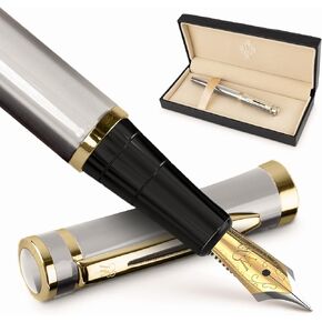 تتضمن مجموعة Wordsworth & Black Fountain Pen ، NIB ذات 18K Gilded Gilded ، 6 خراطيش حزمة الحبر ، ومحول إعادة ملء الحبر وصندوق الهدايا ، والذهب ، والخط ، [Silver Gold] ، مثالي للرجال والنساء