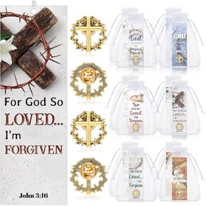 Supervitae 24 Pcs/ 12 Sets God Bless Dad Lapel Pin with Father's Day Bookmark Gift Set, Include 12 Proverbs 20: 7 Christian Bookmarks 12 Cross Dad Pin for Religious Church Prizes
