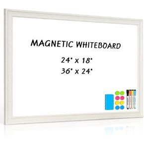 Large White Board for Wall, 36'' x 24'' Magnetic Dry Erase Board, Decorative Whiteboard, White Vintage Wooden Frame