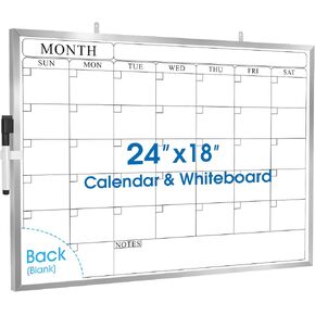 MaxGear Dry Erase Calendar Board 24" x 18" Magnetic Monthly Double-Sided Calendar Whiteboard with Silver Aluminum Frame for Wall, Classroom, and Office Use