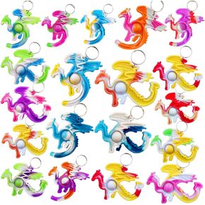 30 Packs Bulk Dragon Raptor Backpack Mini Pop Rainbow Keychain fidgets Bubble Toys for Kids Children Classroom Students from Teacher, Birthday Party Favors