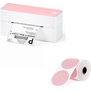 Phomemo 241BT Bluetooth Thermal Shipping Label Printer 4X6 - Wireless Thermal Label Printer for Shipping Packages + 2 Inch Pink Circle Thermal Sticker Labels 750