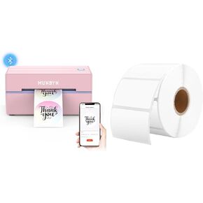 MUNBYN 130B Bluetooth Thermal Label Printer+2.25 x 1.25 Direct Thermal Labels White Thermal Printer Labels
