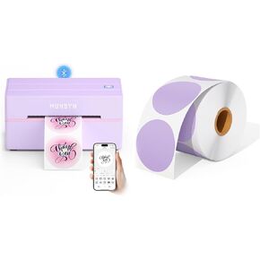 MUNBYN 130B Bluetooth Thermal Label Printer+2 Inch Lavender Purple Circle Thermal Sticker Labels