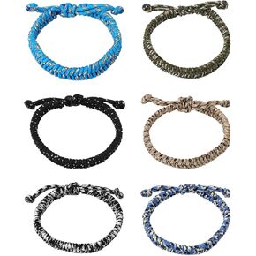 6pcs Paracord Friendship Bracelets, Multicolored Adjustable Mens Braided Friendship Bracelets Teenage Stocking Stuffers Paracord Braided Bracelets for Outdoor Camping Climbing
