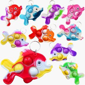 10 Packs Bulk Fish Fidget Bubble Mini Pop Keychain， Birthday Party Favors Supplies Classroom Summer Student Gifts