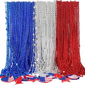 Yinkin 500 PCS 4th من يوليو قلادات حبة الوطنية بائسة قلادة حمراء بيضاء زرقاء مزخرفة مع معلقات العلم الأمريكيون استقلال يوم الاستقلال تفضل الإمدادات زخرفة موك