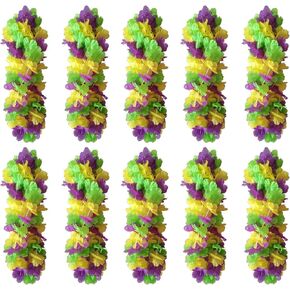50 Pack Mardi Gras Flower Leis Necklaces Bulk, Red Green Yellow Mardi Gras Hawaiian Leis for Mardi Gras Party Decorations, Gaysby Themed Party, Masquerade Costume Accessories