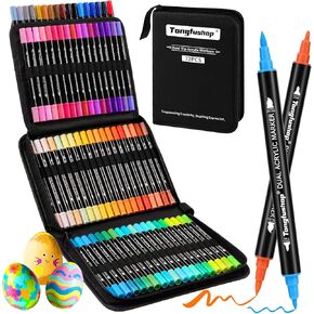 Tongfushop 72 Colors Acrylic Paint Markers, Dual Tip Acrylic Paint Pens with Brush Tip & Fine Tip, Wood Markers for Rock Painting, Wood, Canvas, Stone, Glass, Ceramic, DIY Crafts, Art Supplies
