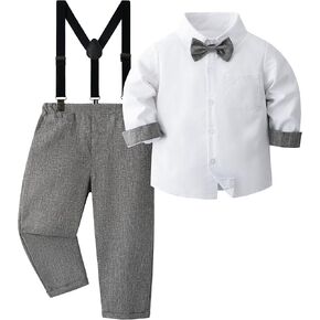 Boys Clothes Set Toddler Kids Gentlemen Suit Long Sleeve Bow Tie Shirts Suspenders Pants Outfits