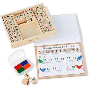 Melissa & Doug Deluxe Wooden Toy Stamp Set ABCs 123s Arts and Crafts Stamp Sets and Stencils 3+ Gift for Boy or Girl