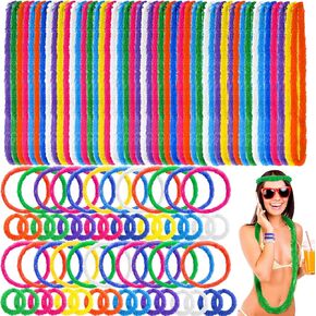 GIEGXIN 140 PCS Hawaiian Leis Bulk Bulk Tropical Luau Party Supplies ، 80 Hawaiian Plastic Leis Necklace 20 Beadbands 20 Pairs Wristbands for البالغين.
