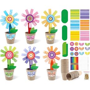 Mother's Day Flower Paper Pot Craft Kits 24 Set Make Your Own 3D Floral Pot Stickers Decoration Card Kit Fun DIY Spring Summer Craft Home School Classroom Art Activities Teacher Appreciation Gifts