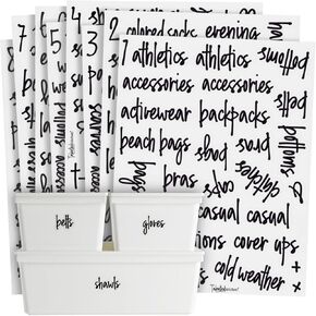 Talented Kitchen Closet Storage Labels - 224 Black Pre-Printed Closet Tags for Organizing Bins, Baskets, and Kitchen Storage (Water Resistant)