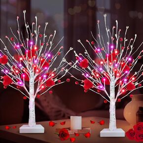 TURNMEON 2 Pack Prelit Lighted Birch Trees with 48 Lights Timer DIY Linen Base Battery Operated Warm White Artificial Tree Small Tabletop Twinkle Fairy Tree for Home Party Wedding Year Round Decor