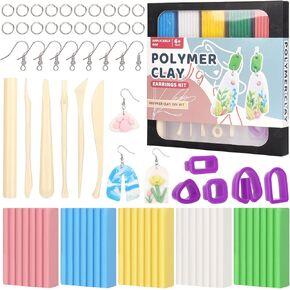 Katech Polymer Clay أقراط صنع مجموعة طقم طين النمذجة مع أدوات النحت ، قواطع الطين البوليمر ، طين خبز الفرن ، حلقات وخطافات القرط ، مجموعة مجوهرات للبالغين الفتيات في سن المراهقة