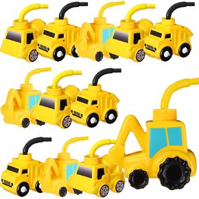 Mifoci 12 Pcs Construction Party Favors 10 oz Construction Themed Birthday Cups for Kids Excavator Construction Cement Mixer Truck Cups Straws and Lids, Plastic Construction Themed Party Favor