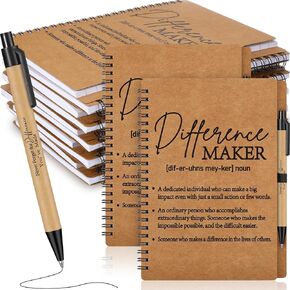 Nezyo 10 Sets Difference Maker Gifts Notebooks with Ballpoint Pens Employee Appreciation Gifts Mini Spiral Inspiration Journal Bulk for Leader Boss Coworker Nurse Teacher Difference Maker (Brown)