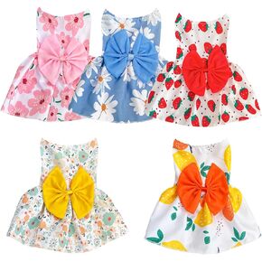 5 Pieces Dog Dresses Puppy Bowknot Luxury Princess Dress Floral Clothes Wedding Evening Dress Summer Outfits Tutu Skirt Cute Doggie Dress for Small Dog Girl 5 in 1 M