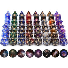 8 ألوان 56 PCS Galaxy DND دور لعب الزهر ، بريق البريق الكوني الكوني DND DICE للعبة الجدول
