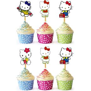 24x Cute Cat Cupcake Toppers – Durable Picks Happy Birthday Décor, Cupcake Decorations for Kids' Birthdays