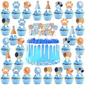 31pcs زخارف عيد ميلاد الكلب الأزرق ، زرقاء الكلب الأزرق ، كعكة الكعكة ، كرتون أطفال عيد ميلاد كب كيك ديكور أعلى الأقطار