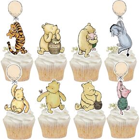 48 PCS Winnie Cupcake Toppers Classic Pooh Baby Shower Cupcake Topper Cut