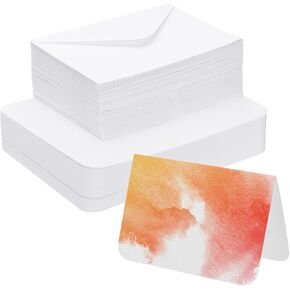 PATIKIL 30 Sets Pure Cotton Watercolor Cards 140lb/300 GSM Postcards Rounded Corners with Envelopes for Art Painting Creative Thank Notes, 4x6 Inch Foldable Size