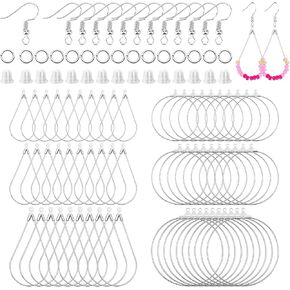 286Pcs Earrings Beading Hoop Set for Jewelry Making,36 Beading Hoops Earring Finding Teardrop Round Earring Hoops with 50 Hooks,100 Jump Rings,100 Earring Backs for Earrings Making Supplies(K Gold)